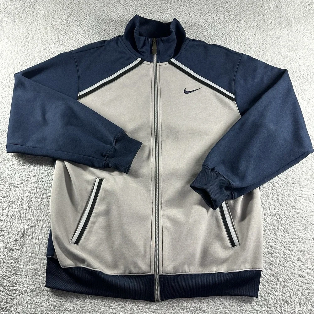 VINTAGE‎ Y2K Nike Track Jacket Mens Small Navy Blue Color Block Bomber